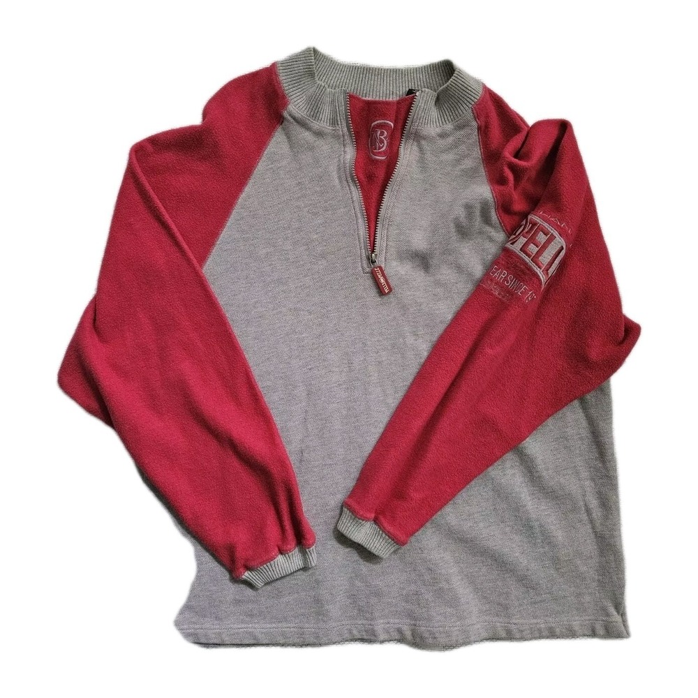 Pelle Pelle Quarter Zip Mens XL Grey Red Marc Buchanan Sportswear Raglan Sweater